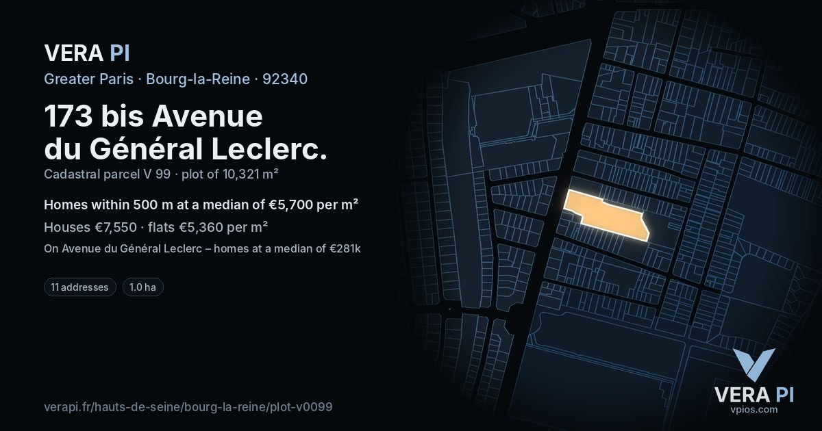 173 bis Avenue du Général Leclerc, Bourg-la-Reine at night – the plot lit, the parcels around coloured by the prices near them