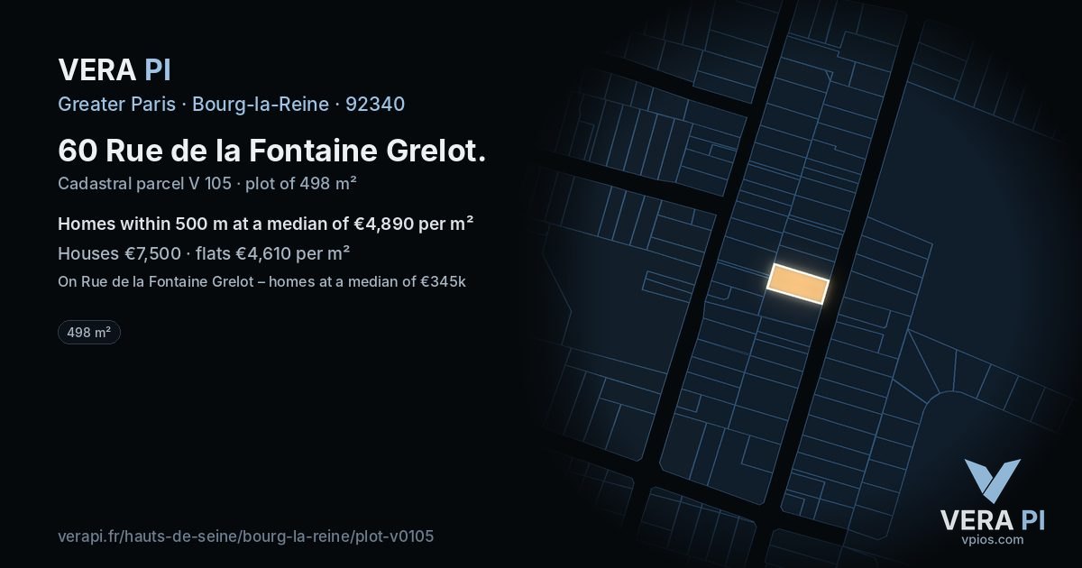 60 Rue de la Fontaine Grelot, Bourg-la-Reine at night – the plot lit, the parcels around coloured by the prices near them