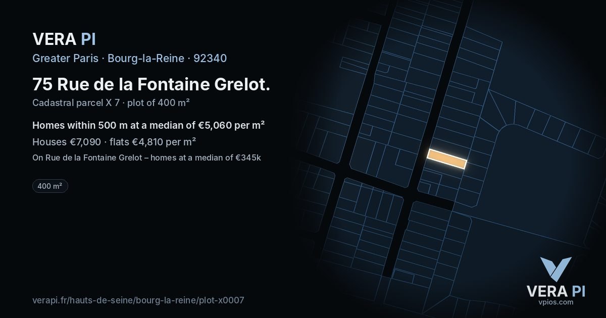 75 Rue de la Fontaine Grelot, Bourg-la-Reine at night – the plot lit, the parcels around coloured by the prices near them