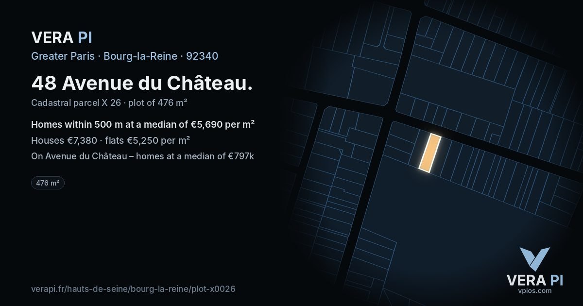 48 Avenue du Château, Bourg-la-Reine at night – the plot lit, the parcels around coloured by the prices near them