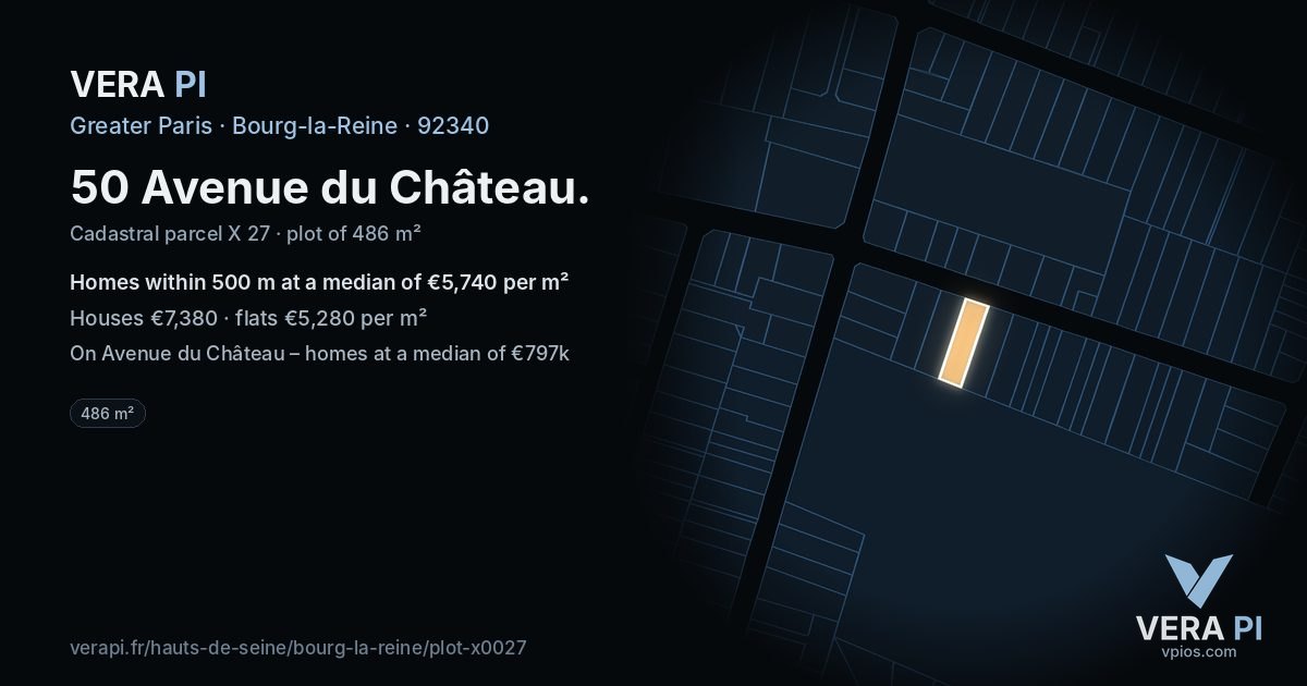 50 Avenue du Château, Bourg-la-Reine at night – the plot lit, the parcels around coloured by the prices near them