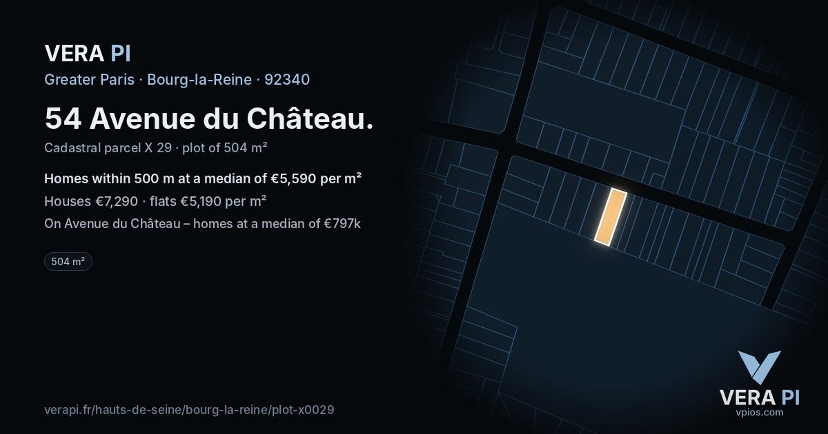 54 Avenue du Château, Bourg-la-Reine at night – the plot lit, the parcels around coloured by the prices near them