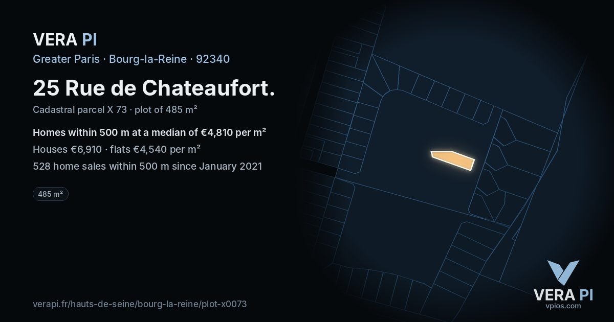 25 Rue de Chateaufort, Bourg-la-Reine at night – the plot lit, the parcels around coloured by the prices near them