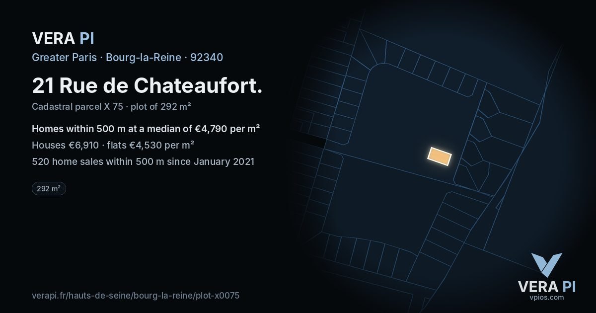 21 Rue de Chateaufort, Bourg-la-Reine at night – the plot lit, the parcels around coloured by the prices near them