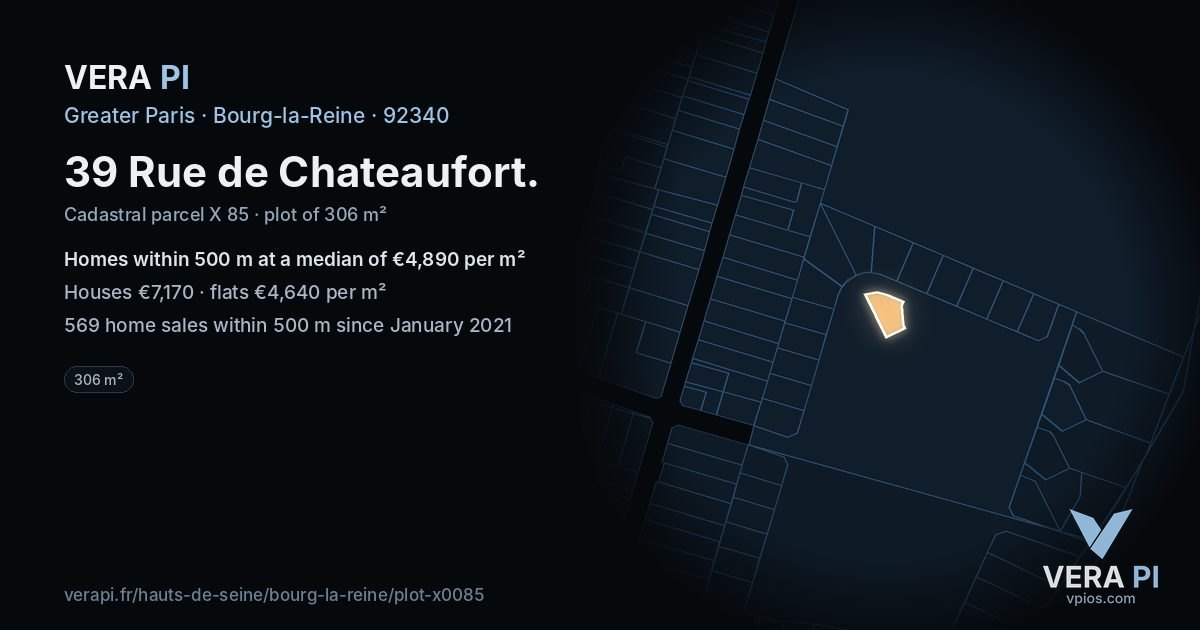 39 Rue de Chateaufort, Bourg-la-Reine at night – the plot lit, the parcels around coloured by the prices near them