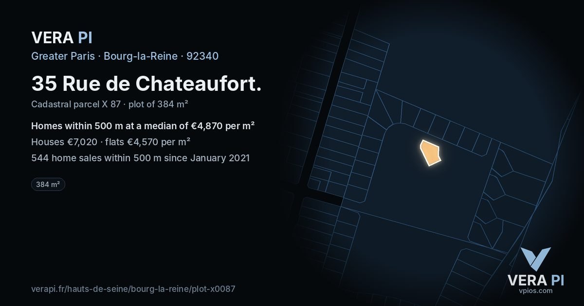 35 Rue de Chateaufort, Bourg-la-Reine at night – the plot lit, the parcels around coloured by the prices near them