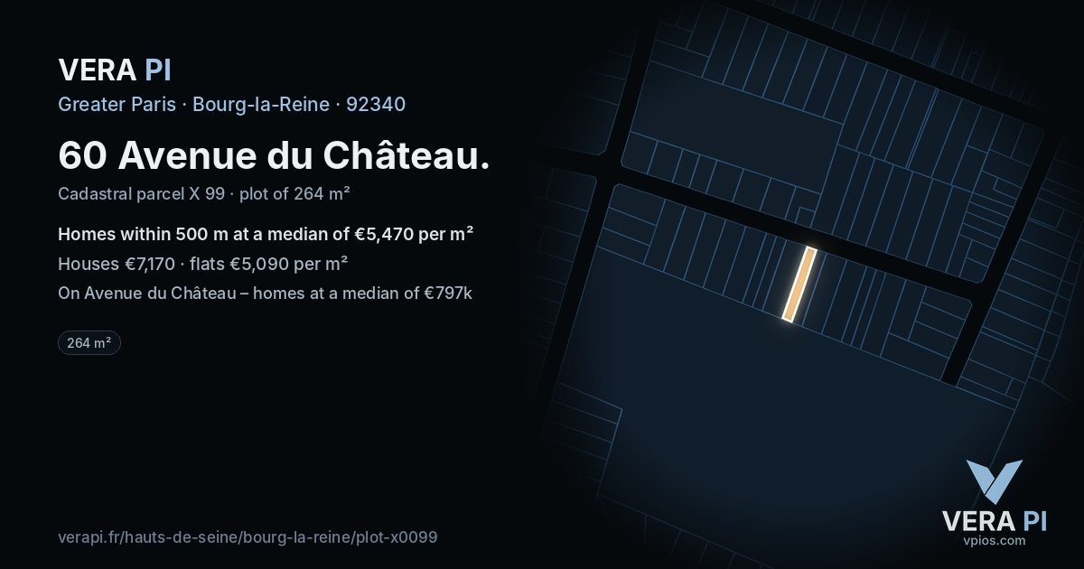 60 Avenue du Château, Bourg-la-Reine at night – the plot lit, the parcels around coloured by the prices near them