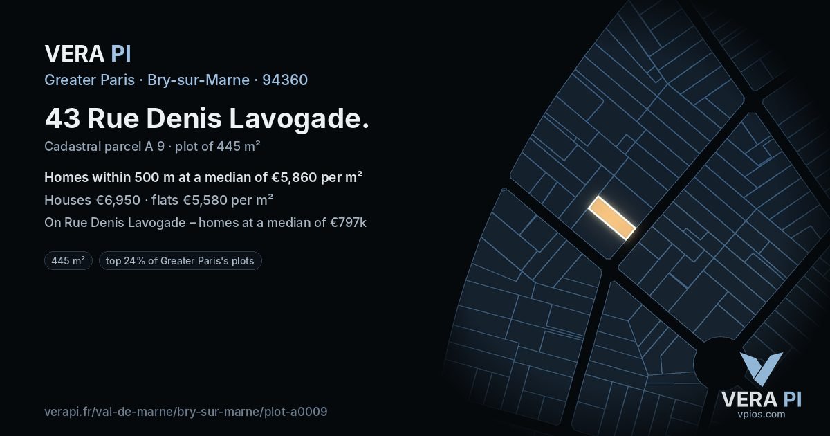 43 Rue Denis Lavogade, Bry-sur-Marne at night – the plot lit, the parcels around coloured by the prices near them
