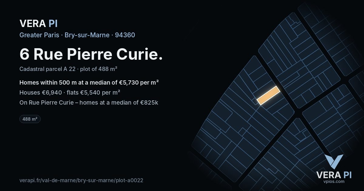 6 Rue Pierre Curie, Bry-sur-Marne at night – the plot lit, the parcels around coloured by the prices near them