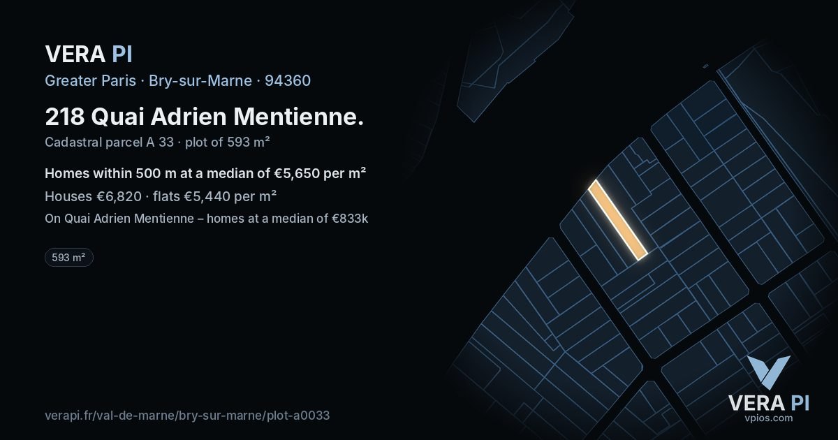 218 Quai Adrien Mentienne, Bry-sur-Marne at night – the plot lit, the parcels around coloured by the prices near them