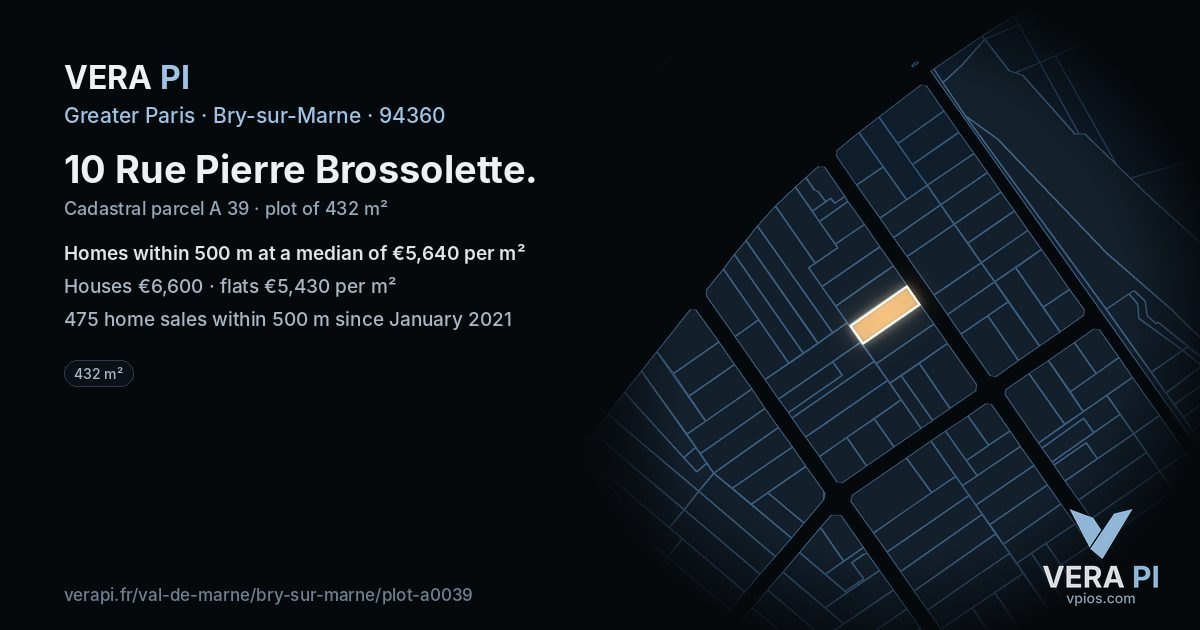10 Rue Pierre Brossolette, Bry-sur-Marne at night – the plot lit, the parcels around coloured by the prices near them