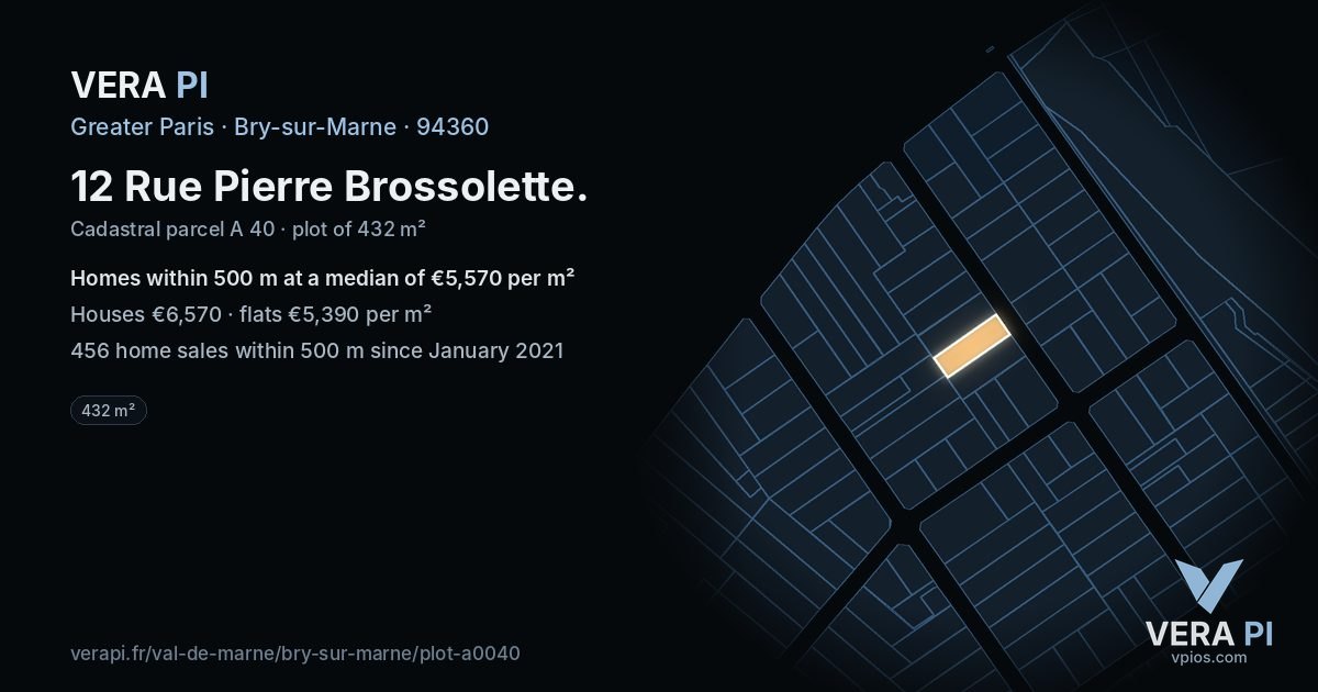 12 Rue Pierre Brossolette, Bry-sur-Marne at night – the plot lit, the parcels around coloured by the prices near them