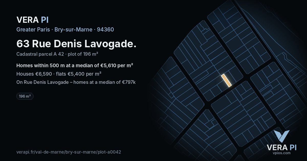 63 Rue Denis Lavogade, Bry-sur-Marne at night – the plot lit, the parcels around coloured by the prices near them