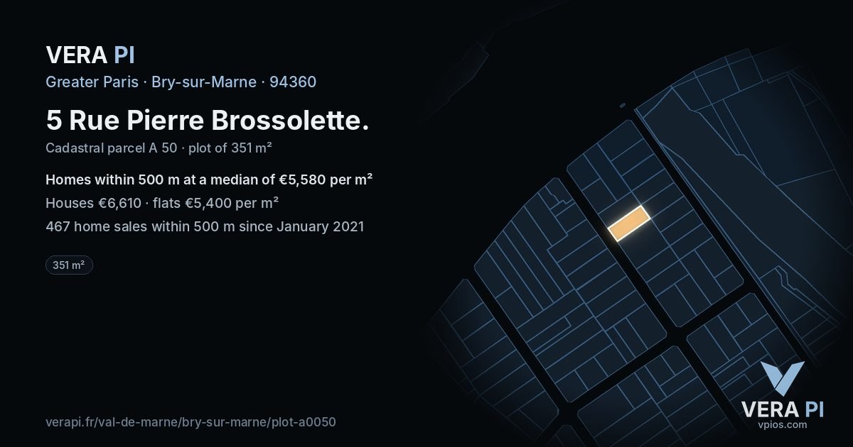 5 Rue Pierre Brossolette, Bry-sur-Marne at night – the plot lit, the parcels around coloured by the prices near them