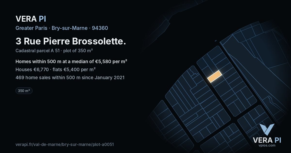 3 Rue Pierre Brossolette, Bry-sur-Marne at night – the plot lit, the parcels around coloured by the prices near them