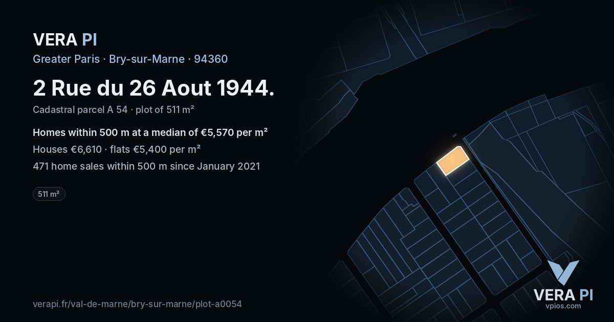 2 Rue du 26 Aout 1944, Bry-sur-Marne at night – the plot lit, the parcels around coloured by the prices near them