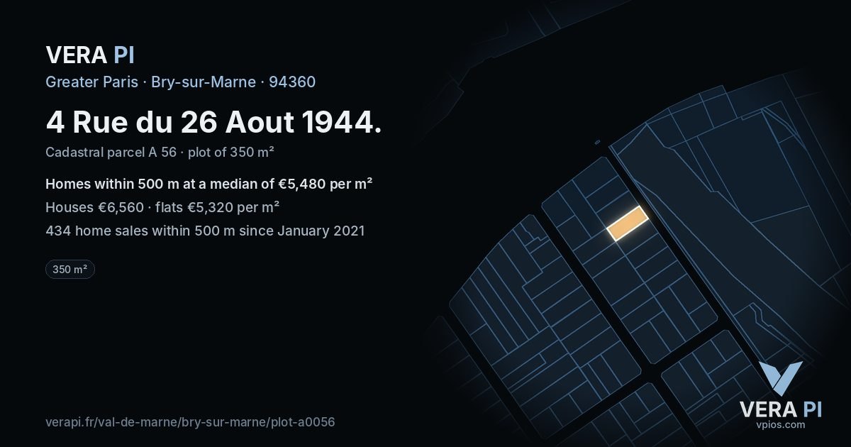 4 Rue du 26 Aout 1944, Bry-sur-Marne at night – the plot lit, the parcels around coloured by the prices near them