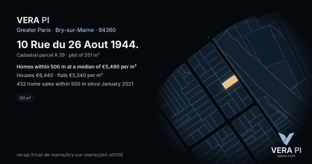 10 Rue du 26 Aout 1944, Bry-sur-Marne at night – the plot lit, the parcels around coloured by the prices near them