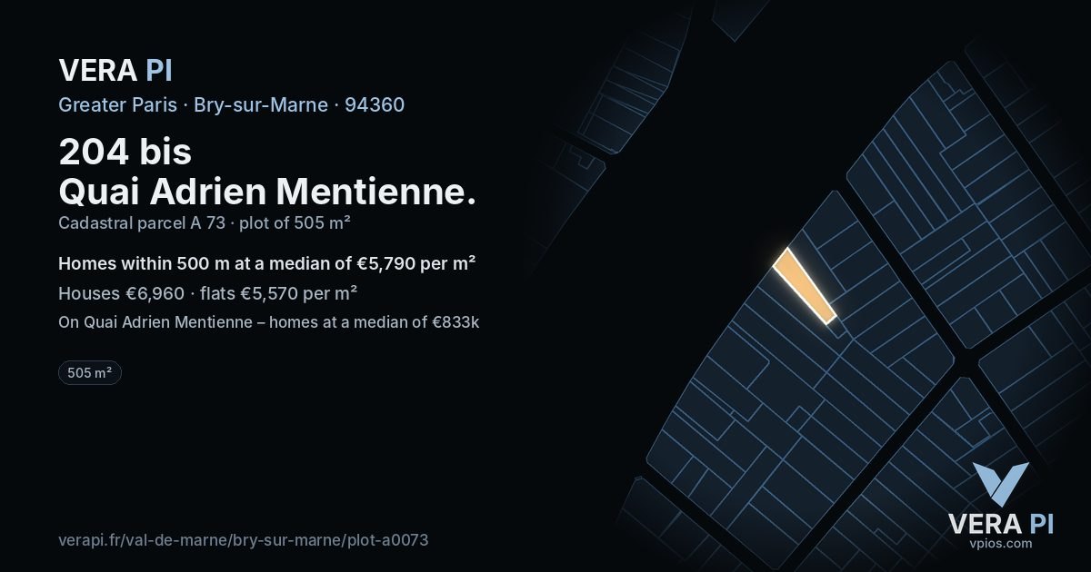 204 bis Quai Adrien Mentienne, Bry-sur-Marne at night – the plot lit, the parcels around coloured by the prices near them