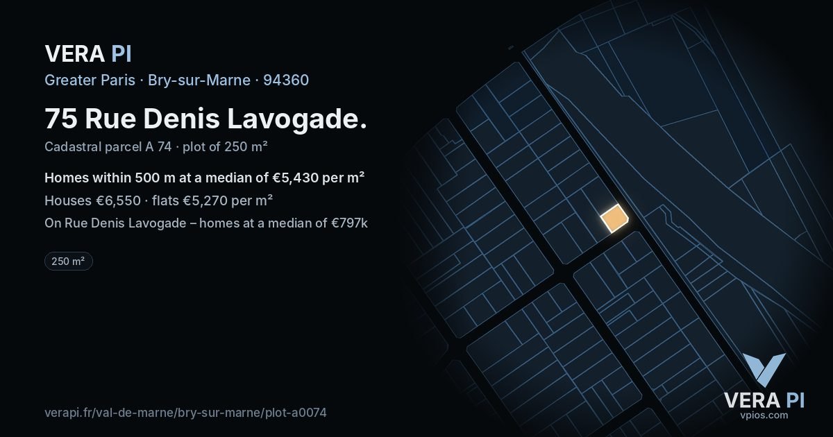 75 Rue Denis Lavogade, Bry-sur-Marne at night – the plot lit, the parcels around coloured by the prices near them