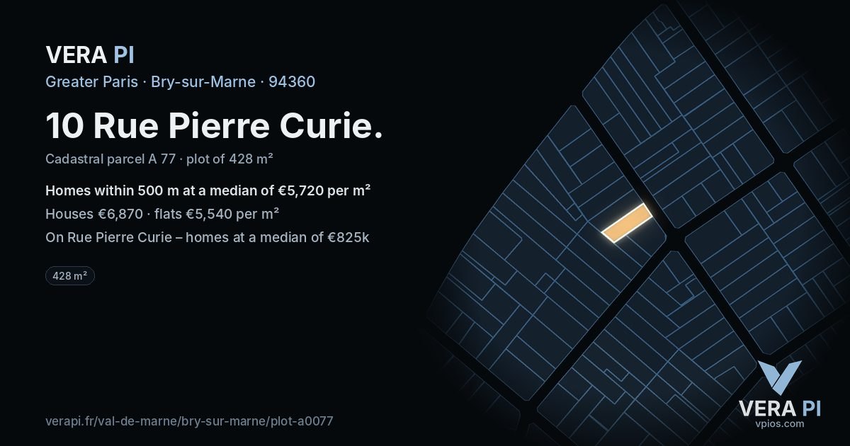 10 Rue Pierre Curie, Bry-sur-Marne at night – the plot lit, the parcels around coloured by the prices near them