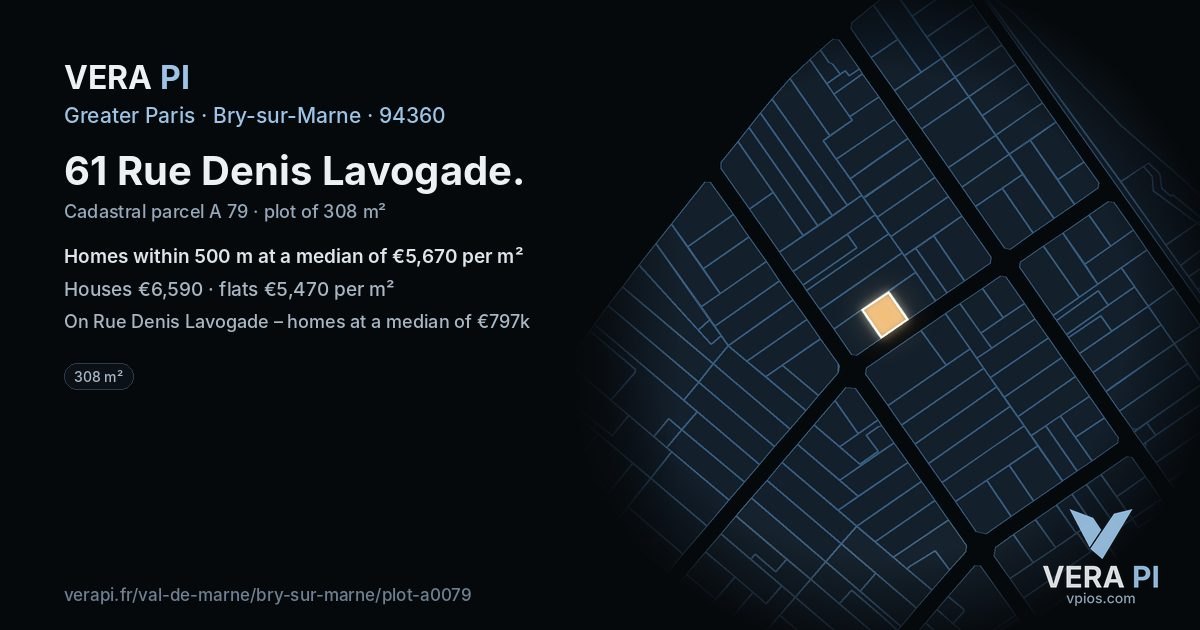 61 Rue Denis Lavogade, Bry-sur-Marne at night – the plot lit, the parcels around coloured by the prices near them