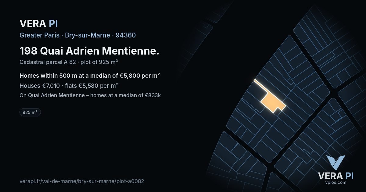198 Quai Adrien Mentienne, Bry-sur-Marne at night – the plot lit, the parcels around coloured by the prices near them