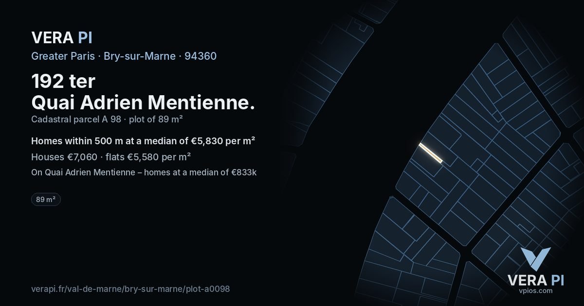 192 ter Quai Adrien Mentienne, Bry-sur-Marne at night – the plot lit, the parcels around coloured by the prices near them