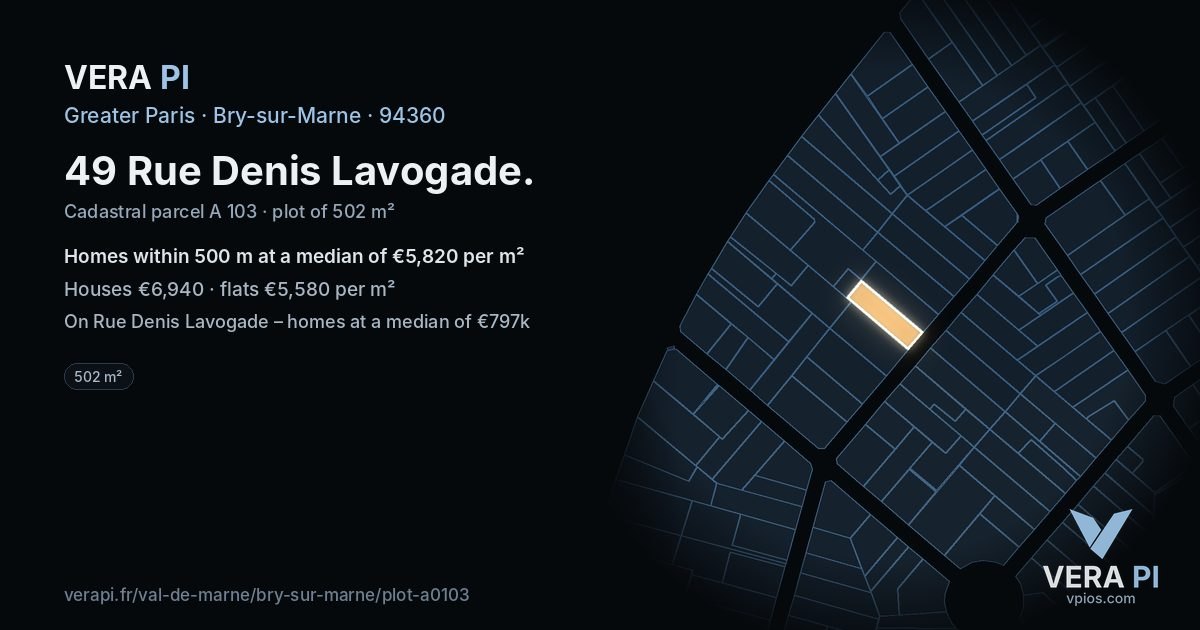 49 Rue Denis Lavogade, Bry-sur-Marne at night – the plot lit, the parcels around coloured by the prices near them