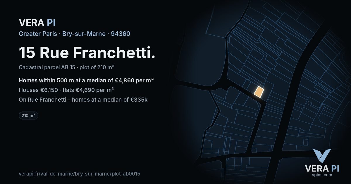 15 Rue Franchetti, Bry-sur-Marne at night – the plot lit, the parcels around coloured by the prices near them