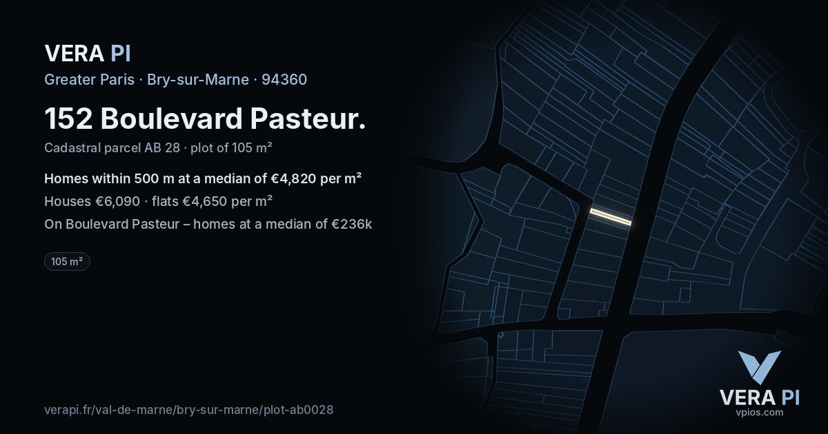152 Boulevard Pasteur, Bry-sur-Marne at night – the plot lit, the parcels around coloured by the prices near them