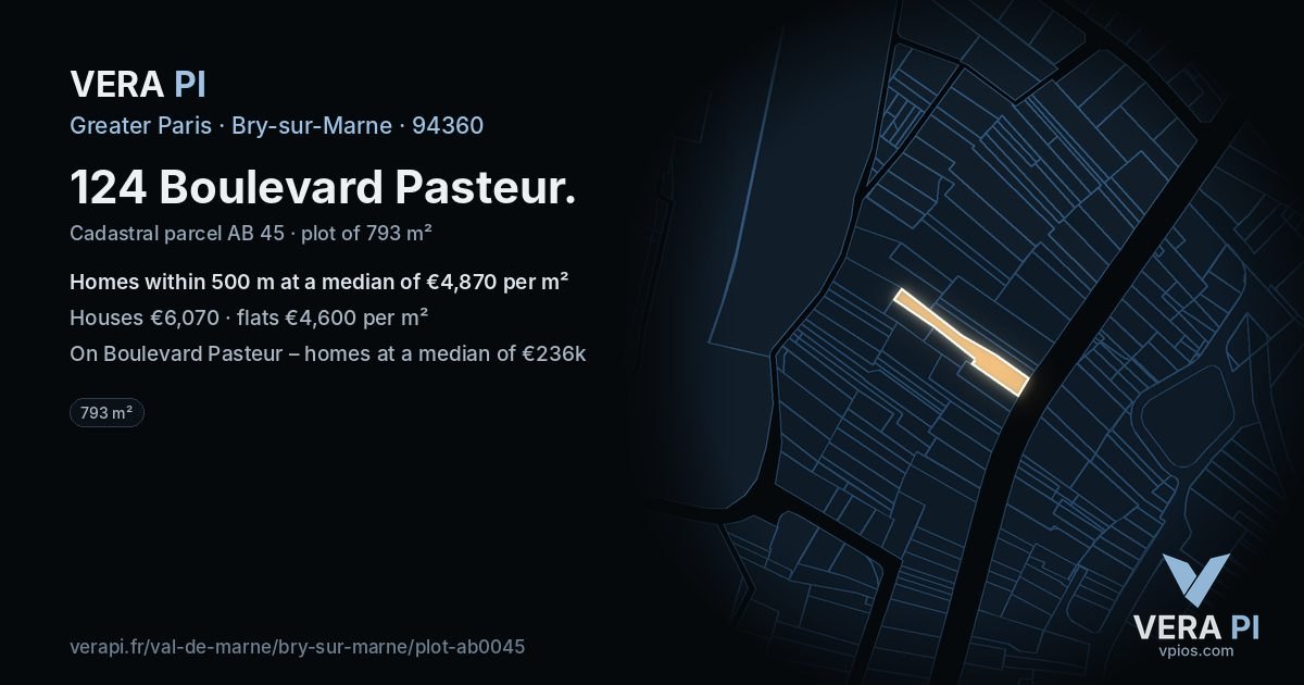 124 Boulevard Pasteur, Bry-sur-Marne at night – the plot lit, the parcels around coloured by the prices near them