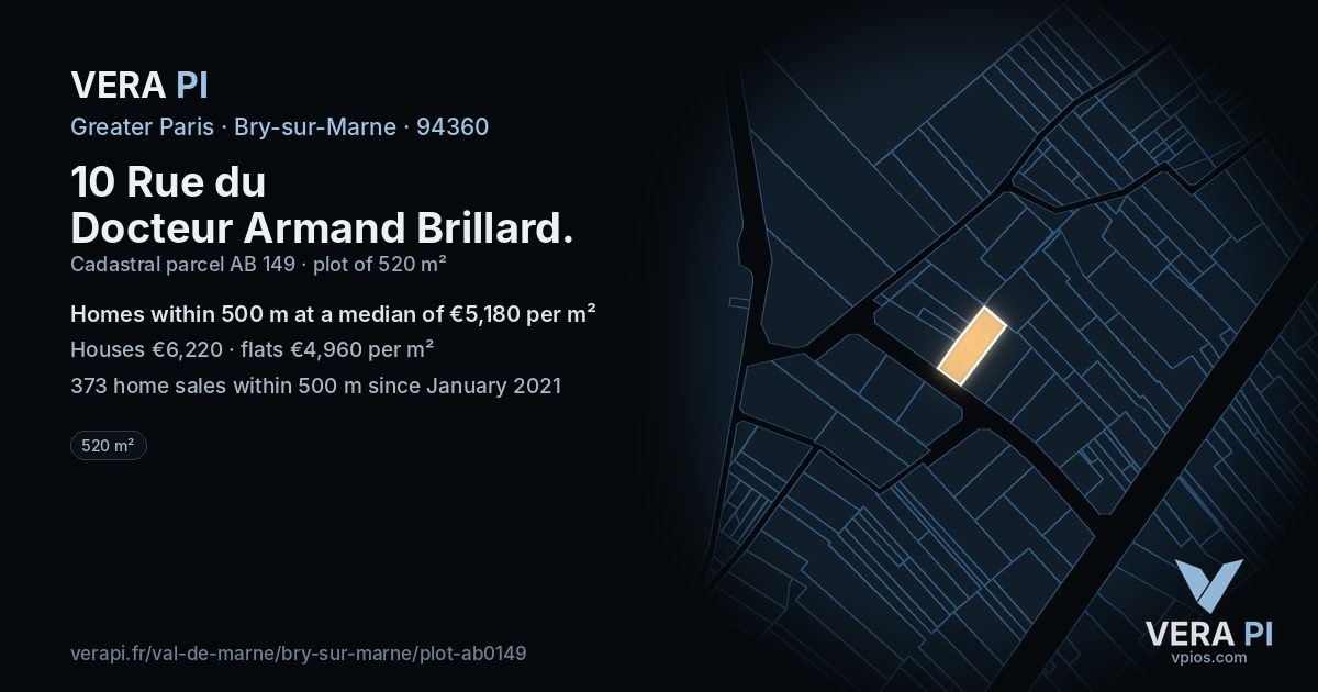 10 Rue du Docteur Armand Brillard, Bry-sur-Marne at night – the plot lit, the parcels around coloured by the prices near them