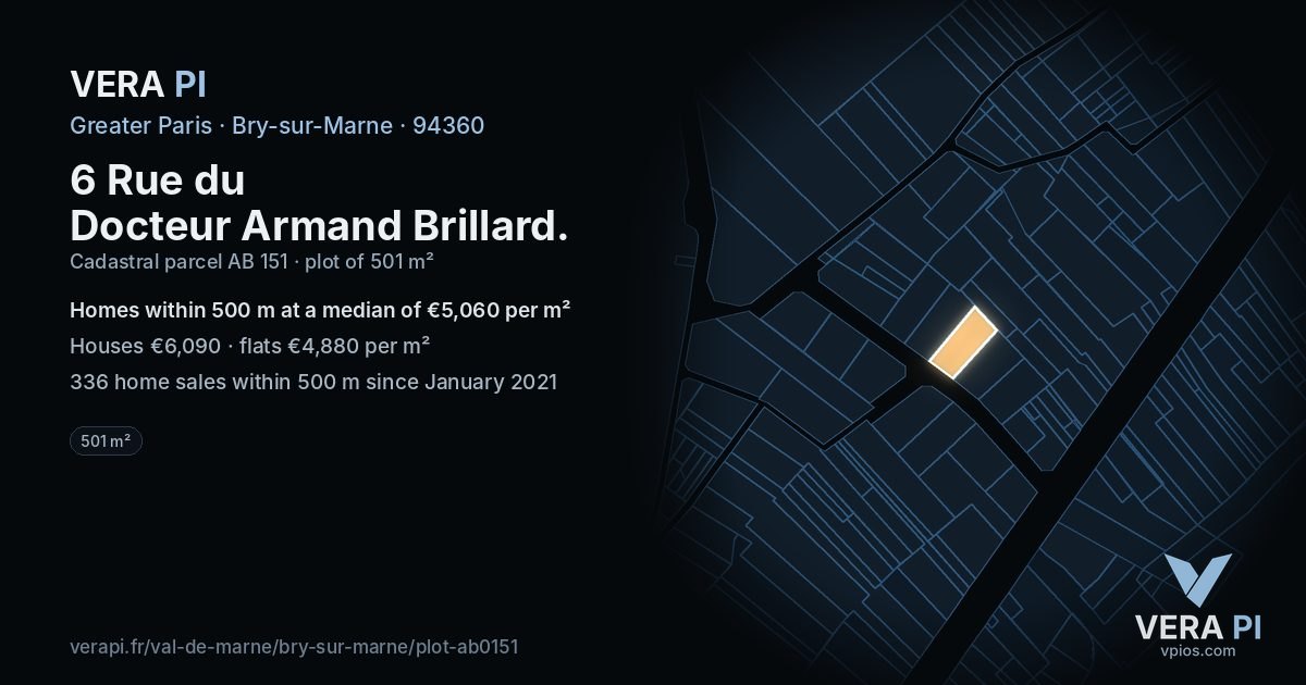 6 Rue du Docteur Armand Brillard, Bry-sur-Marne at night – the plot lit, the parcels around coloured by the prices near them