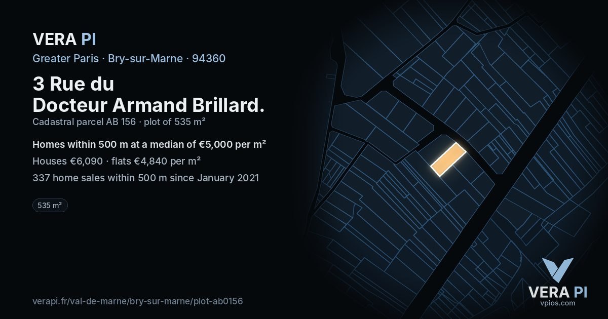 3 Rue du Docteur Armand Brillard, Bry-sur-Marne at night – the plot lit, the parcels around coloured by the prices near them
