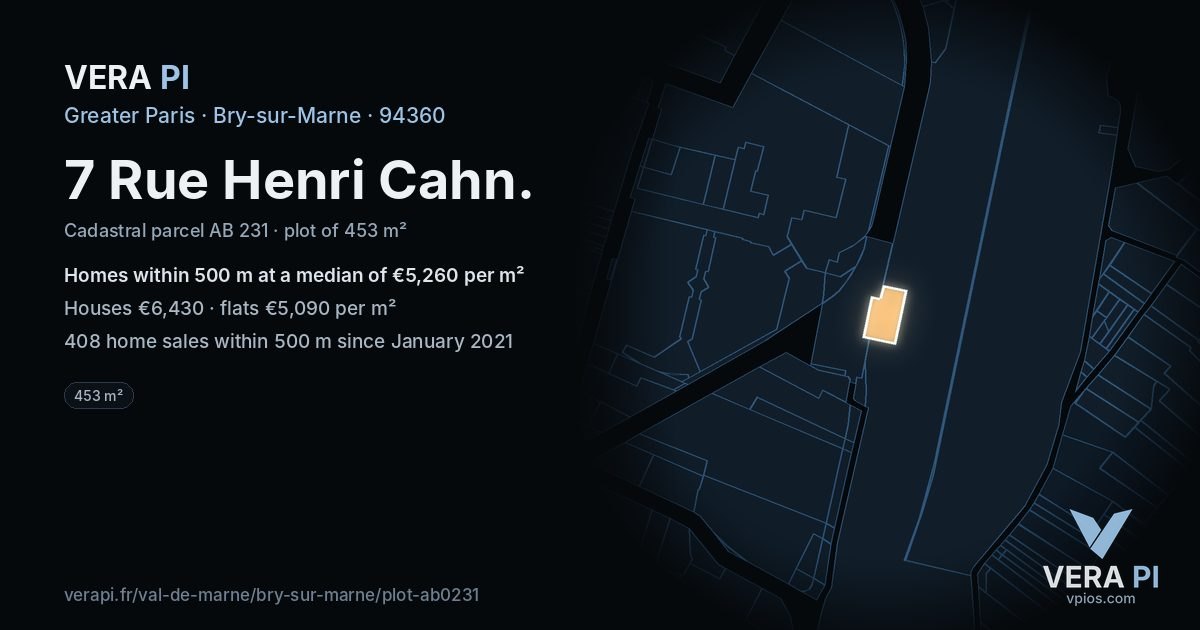 7 Rue Henri Cahn, Bry-sur-Marne at night – the plot lit, the parcels around coloured by the prices near them