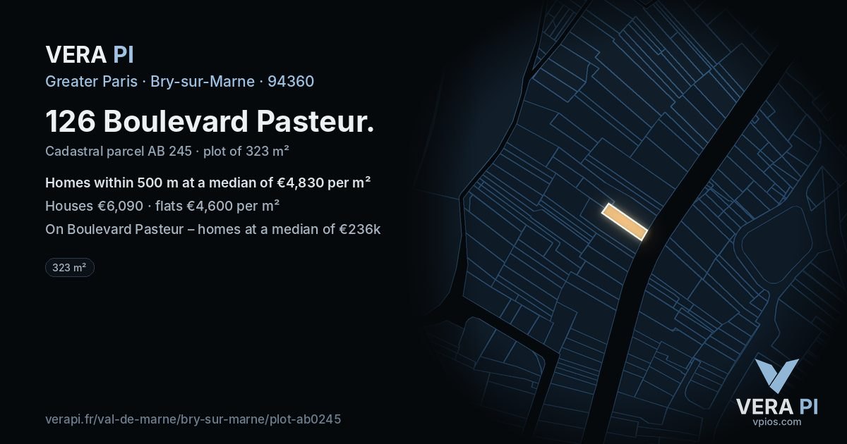 126 Boulevard Pasteur, Bry-sur-Marne at night – the plot lit, the parcels around coloured by the prices near them