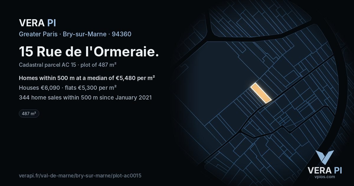 15 Rue de l'Ormeraie, Bry-sur-Marne at night – the plot lit, the parcels around coloured by the prices near them