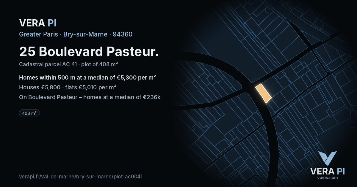 25 Boulevard Pasteur, Bry-sur-Marne at night – the plot lit, the parcels around coloured by the prices near them