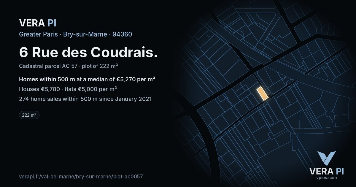 6 Rue des Coudrais, Bry-sur-Marne at night – the plot lit, the parcels around coloured by the prices near them