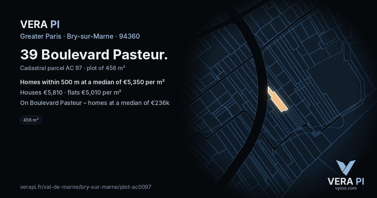 39 Boulevard Pasteur, Bry-sur-Marne at night – the plot lit, the parcels around coloured by the prices near them