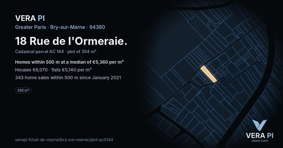 18 Rue de l'Ormeraie, Bry-sur-Marne at night – the plot lit, the parcels around coloured by the prices near them