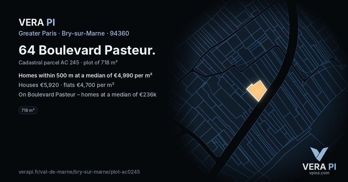 64 Boulevard Pasteur, Bry-sur-Marne at night – the plot lit, the parcels around coloured by the prices near them