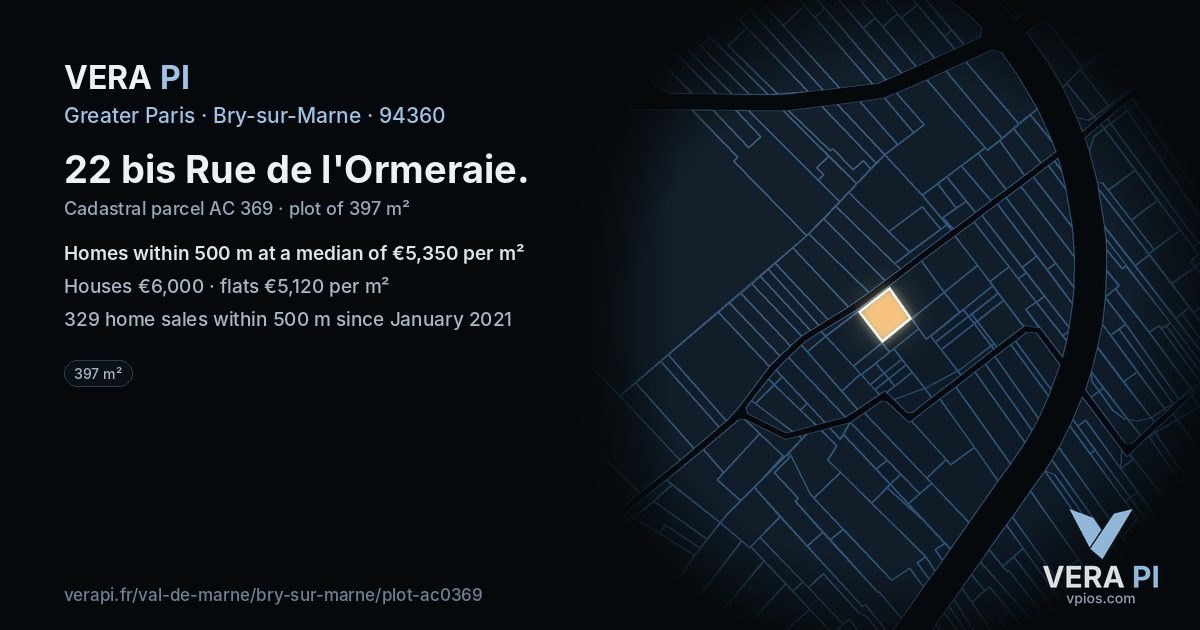 22 bis Rue de l'Ormeraie, Bry-sur-Marne at night – the plot lit, the parcels around coloured by the prices near them