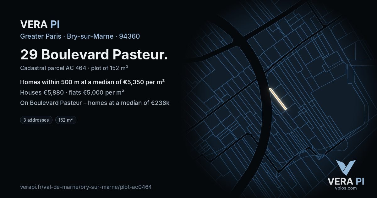 29 Boulevard Pasteur, Bry-sur-Marne at night – the plot lit, the parcels around coloured by the prices near them