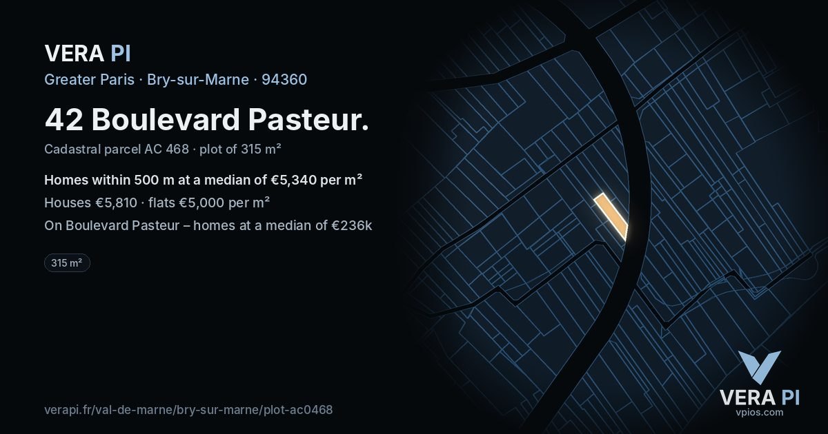 42 Boulevard Pasteur, Bry-sur-Marne at night – the plot lit, the parcels around coloured by the prices near them