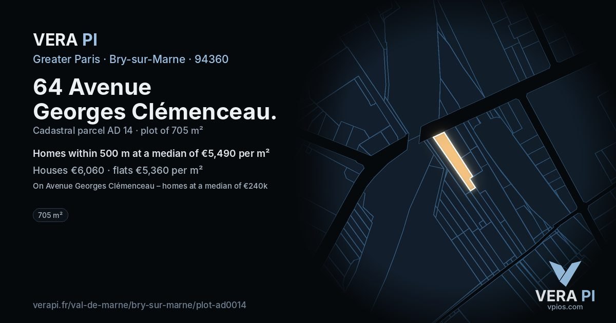 64 Avenue Georges Clémenceau, Bry-sur-Marne at night – the plot lit, the parcels around coloured by the prices near them