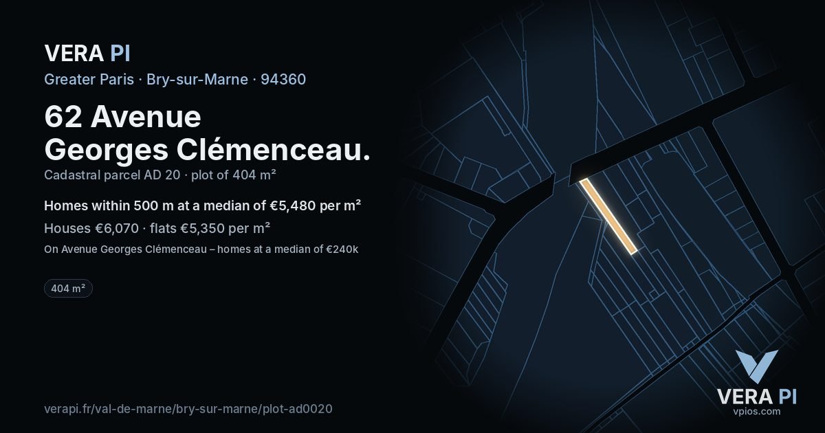 62 Avenue Georges Clémenceau, Bry-sur-Marne at night – the plot lit, the parcels around coloured by the prices near them