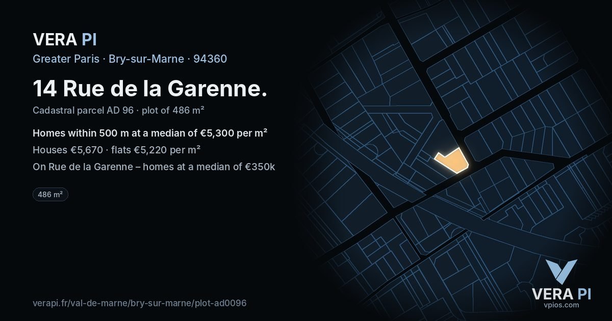 14 Rue de la Garenne, Bry-sur-Marne at night – the plot lit, the parcels around coloured by the prices near them