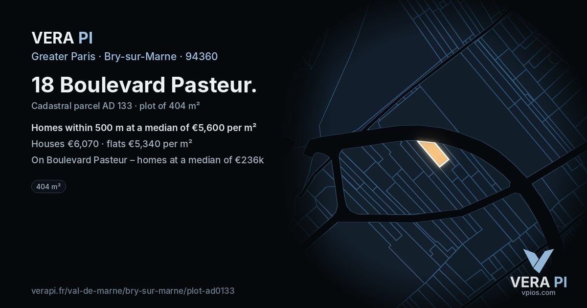 18 Boulevard Pasteur, Bry-sur-Marne at night – the plot lit, the parcels around coloured by the prices near them